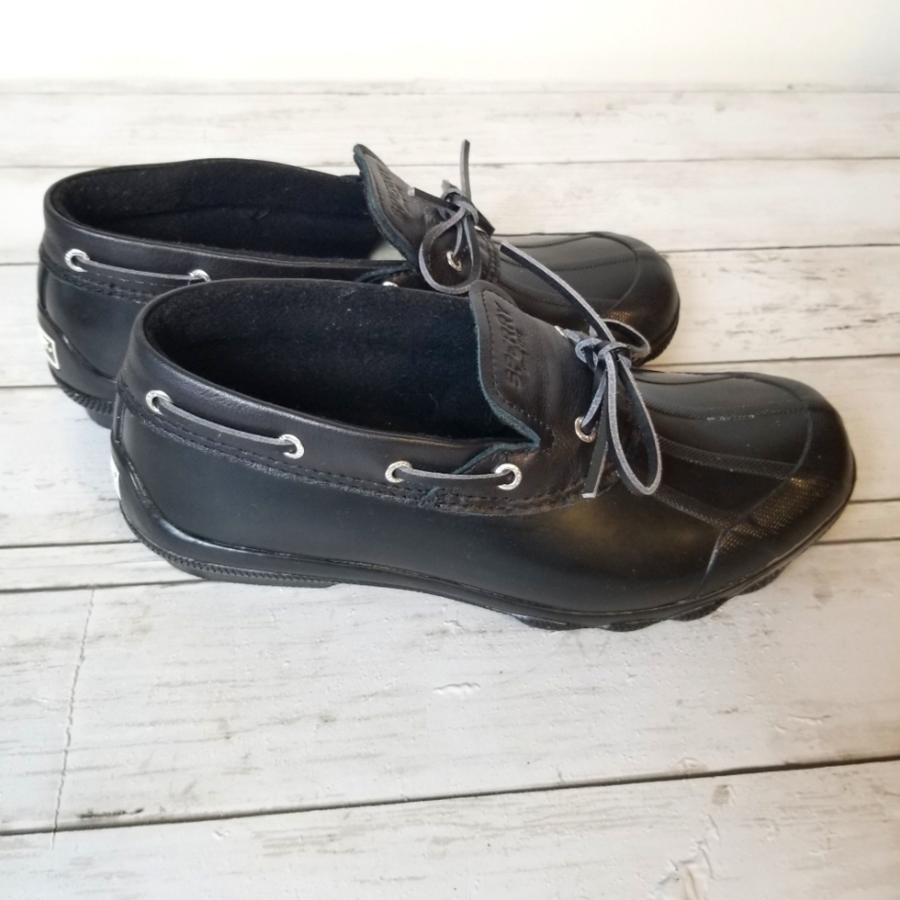 Sperry Black Rubber Fleece Lined Low Duck Boot Loafer Slip-On Shoes